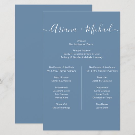 Stoffig Blauw en Wit Eenvoudig bruidsfeestje Minim (Voorkant / Achterkant)