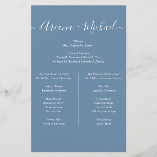 Stoffig Blauw en Wit Eenvoudig bruidsfeestje Minim (Voorkant)