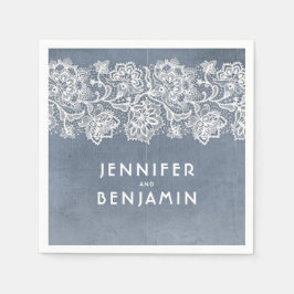 Stoffig Blauw en Wit Kant Elegant Servetten