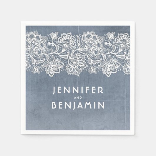 Stoffig Blauw en Wit Kant Elegant Servetten (Voorkant)