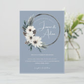 Stoffig Blauw en Wit Kerstmis Bloemen Bruiloft Kaart (Staand voorkant)