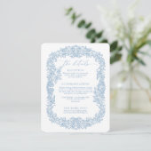 Stoffig blauw en wit moderne afgeronde hoek bruilo informatiekaartje (Staand voorkant)