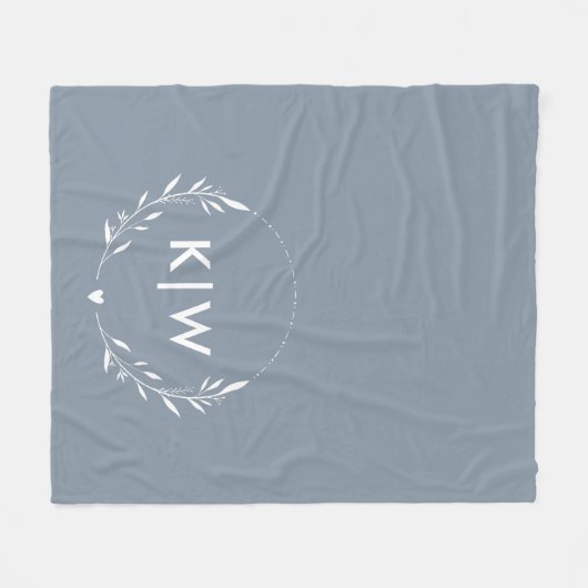 Stoffig blauw en wit | Monogram moderne Initialen Fleece Deken (Voorkant (Horizontaal))