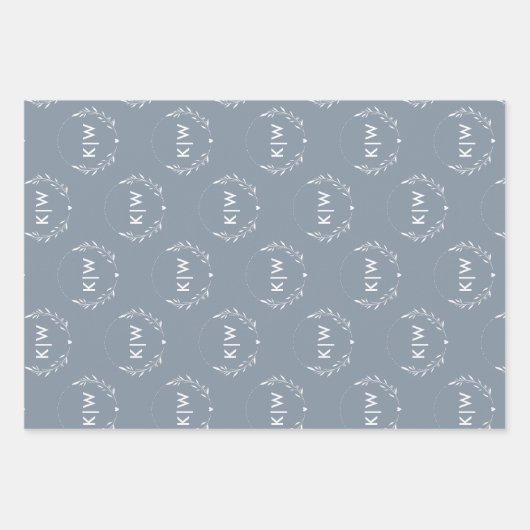 Stoffig blauw en wit | Monogram moderne Initialen Inpakpapier Vel (Voorkant 2)