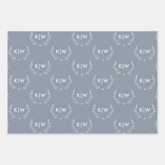 Stoffig blauw en wit | Monogram moderne Initialen Inpakpapier Vel (Voorkant)
