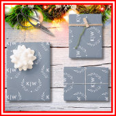 Stoffig blauw en wit | Monogram moderne Initialen Inpakpapier Vel