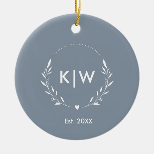 Stoffig blauw en wit | Monogram moderne Initialen Keramisch Ornament (Voorkant)