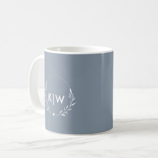 Stoffig blauw en wit | Monogram moderne Initialen Koffiemok (Voorkant links)