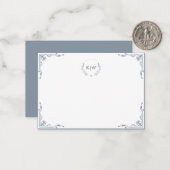 Stoffig blauw en wit | Monogram moderne Initialen Notitiekaartje (Voorkant / Achterkant in situ)
