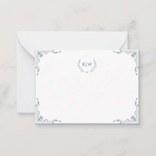 Stoffig blauw en wit | Monogram moderne Initialen Notitiekaartje (Voorkant)