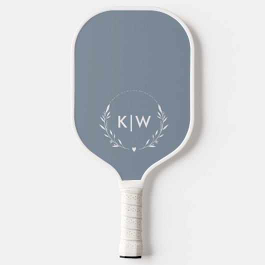 Stoffig blauw en wit | Monogram moderne Initialen Pickleball Paddle (Achterkant)