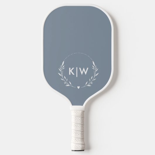Stoffig blauw en wit | Monogram moderne Initialen Pickleball Paddle (Voorkant)