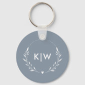 Stoffig blauw en wit | Monogram moderne Initialen Sleutelhanger (Voorkant)