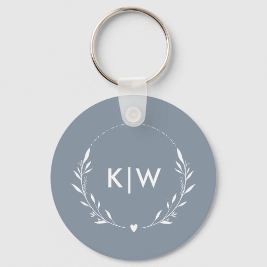 Stoffig blauw en wit | Monogram moderne Initialen Sleutelhanger (Achterkant)