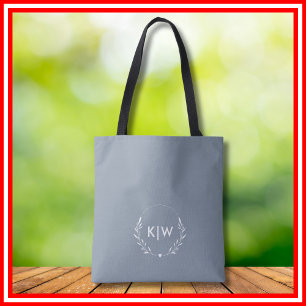 Stoffig blauw en wit   Monogram moderne Initialen Tote Bag