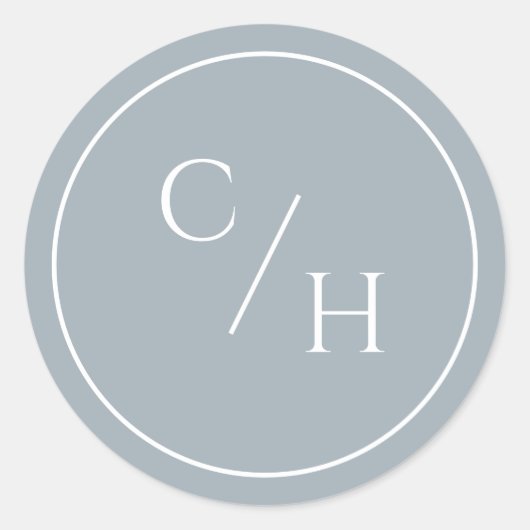 Stoffig Blauw en Wit Rond Met 2 Initialen Ronde Sticker (Voorkant)