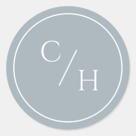 Stoffig Blauw en Wit Rond Met 2 Initialen Ronde Sticker