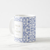 Stoffig Blauw en Wit -stijl bruiloft Koffiemok (Voorkant links)