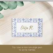 Stoffig Blauw en Wit -stijl bruiloft Plaatskaartje