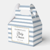 Stoffig blauw en wit streep gouden Baby shower Bedankdoosjes (Voorkant Zijde)