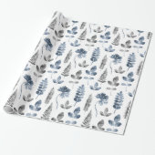 Stoffig blauw en wit varenblad cadeaupapier (Uitgerold)