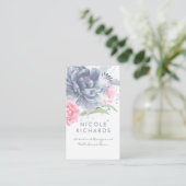 Stoffig Blauw en Zacht Roze Waterverf Floral Elega Visitekaartje (Staand voorkant)