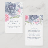 Stoffig Blauw en Zacht Roze Waterverf Floral Elega Visitekaartje (Voorkant / Achterkant)