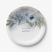 Stoffig Blauw en Zilver Glitter Elegant Modern Papieren Bordje (Voorkant)