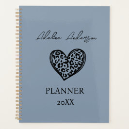 Stoffig Blauw en Zwart Luipaard Patroon Hart Planner
