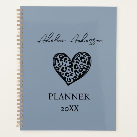 Stoffig Blauw en Zwart Luipaard Patroon Hart Planner (Voorkant)