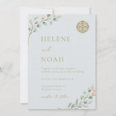 Stoffig Blauw Eucalyptus Elegant Chinees Bruiloft Kaart (Voorkant)