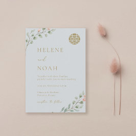 Stoffig Blauw Eucalyptus Elegant Chinees Bruiloft Kaart