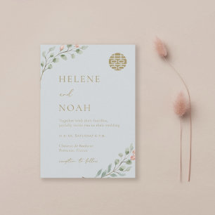 Stoffig Blauw Eucalyptus Elegant Chinees Bruiloft Kaart