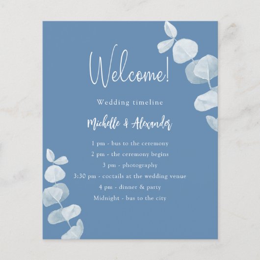 Stoffig blauw eucalyptus huwelijksprogramma (Voorkant)