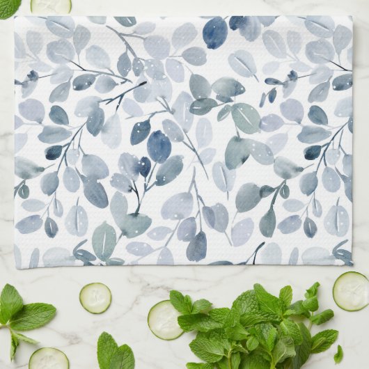 Stoffig Blauw Eucalyptus Kerst Keuken Handdoek (Gevouwen)