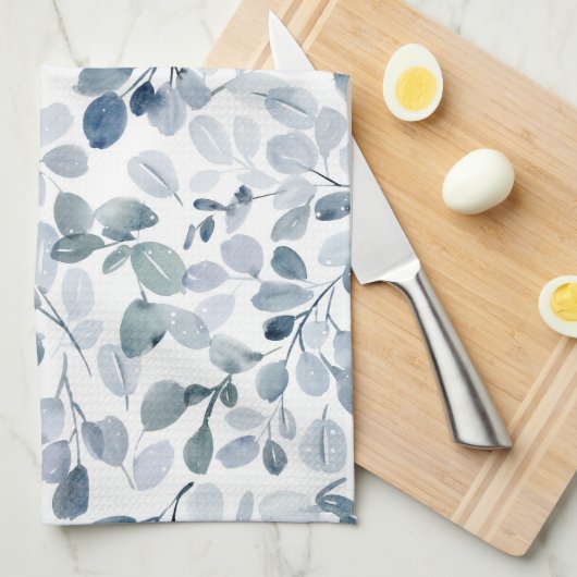 Stoffig Blauw Eucalyptus Kerst Keuken Handdoek (Quarter Fold)