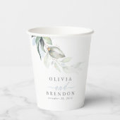 Stoffig blauw Eucalyptus laat groen elegant achter Papieren Bekers (Achterkant)