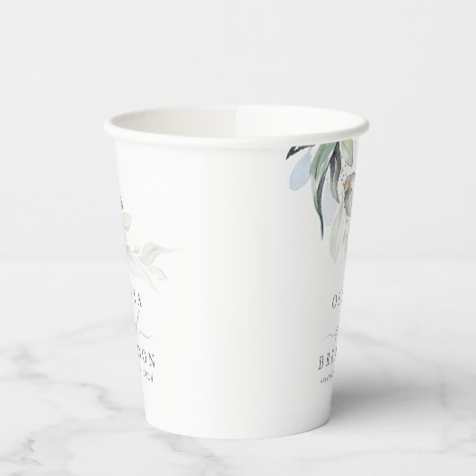 Stoffig blauw Eucalyptus laat groen elegant achter Papieren Bekers (Links)