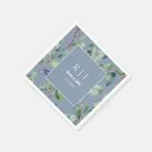 Stoffig Blauw Eucalyptus Monogram Groen Bruiloft Servet (Hoek)