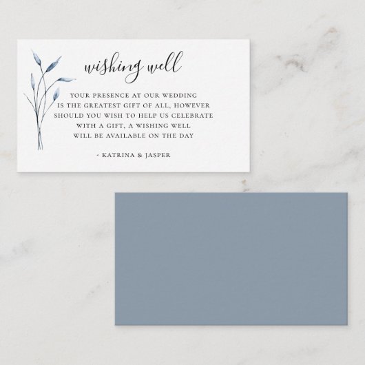 Stoffig Blauw Foliage Bruiloft Wishing Well Informatiekaartje (Voorkant / Achterkant)