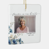 Stoffig Blauw Foto Bloemen Memorial Square Keramisch Ornament (Rechts)