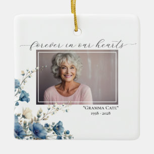 Stoffig Blauw Foto Bloemen Memorial Square Keramisch Ornament