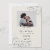  stoffig blauw foto bruiloft uitnodiging (Voorkant)
