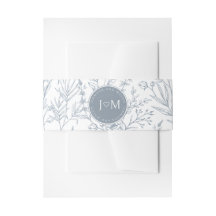 Stoffig blauw Frans bruiloft uitnodiging buik band