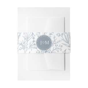 Stoffig blauw Frans bruiloft uitnodiging buik band Uitnodigingen Wikkel