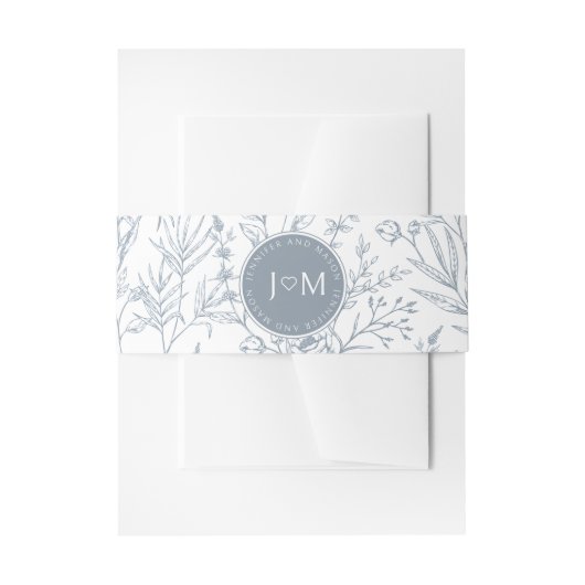 Stoffig blauw Frans bruiloft uitnodiging buik band Uitnodigingen Wikkel (Voorkant Voorbeeld)