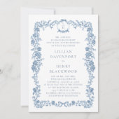 Stoffig Blauw Frans Toile Bloemen Bow Formele brui Kaart (Voorkant)