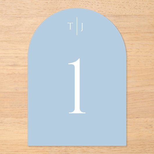 Stoffig blauw gebogen tafel nummer, acryl tafel Ka Acryl Uitnodigingen (Voorkant)