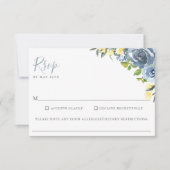 Stoffig Blauw Geel Bloemen Bruiloft Voedsel Allerg RSVP Kaartje (Voorkant)