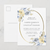 Stoffig Blauw & Geel Bloemen Ovaal | Elegante brui Uitnodiging Briefkaart (Voorkant / Achterkant)